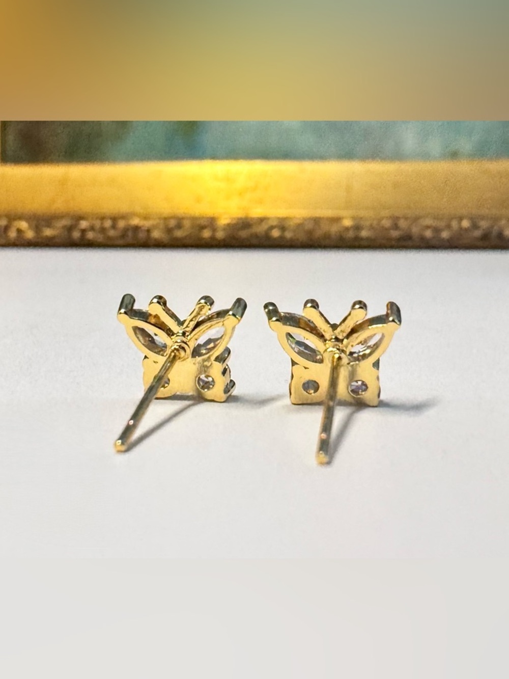 Gold Over Sterling Silver Crystal Butterfly Earrings - Picture 4 of 6